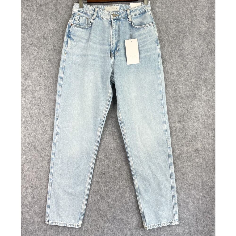 Zara Mom Fit Jeans Womens 4 Light Wash High Rise Ankle Rigid Cotton Denim NWT